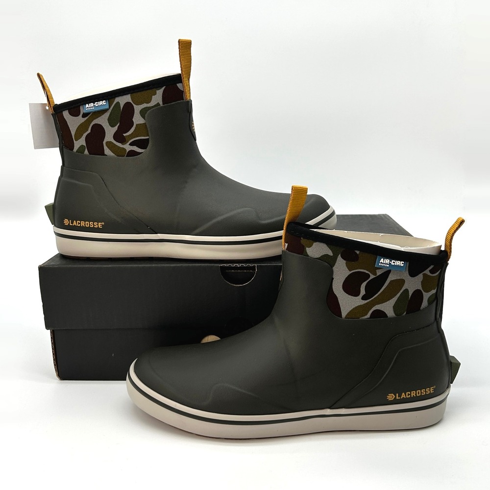 LaCrosse Alpha Deck 6" Mens Boots Size 10.5 M Black Olive Camo Waterproof NEW
